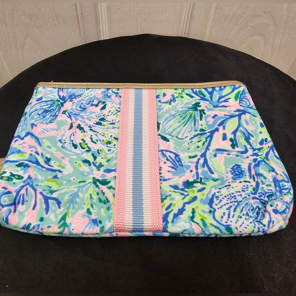 NWT Lilly Pulitzer Printed Clutch Zippered Pouch Surf Blue Soleil It On Me.